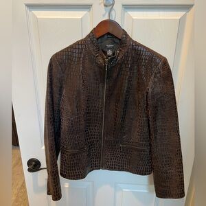 Alfani Dark Brown Croc-Embossed Leather Jacket